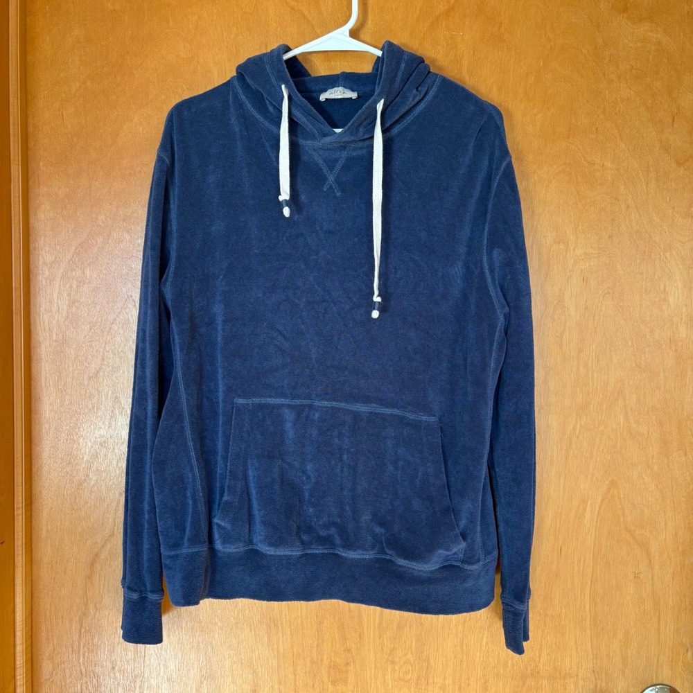 Altea Milano Terry Cloth Hoodie Mens XL Navy Blue Cotton Toweling Pullover